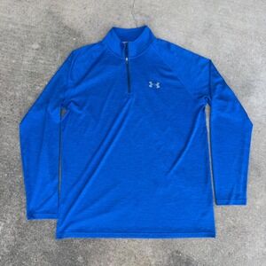 Under Armour Mens HeatGear 1/4 Zip Pullover Blue Heathered Loose Fit Medium